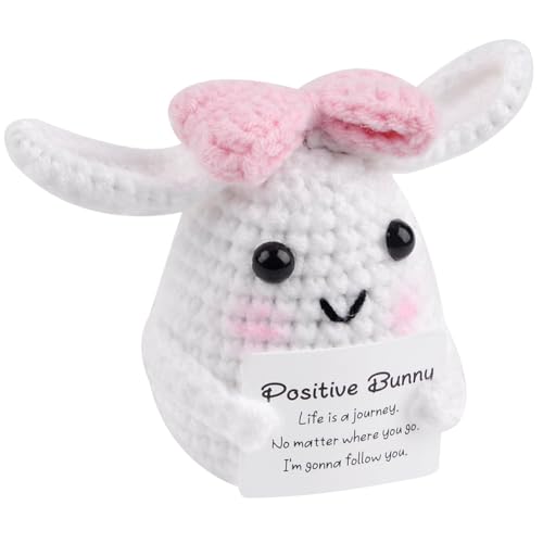 EPXOIQC Gestrickte Hase Puppe mit Karte Positive Kaninchen Geschenke für Ostern Pocket Hug Positive Osterhase Häkeltiere Kreative Strickwolle Pocket Hug Motivationsgeschenke von EPXOIQC