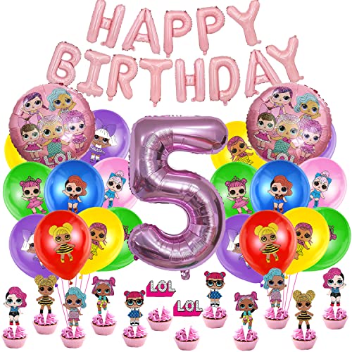 47 Stück Party Dekoration,Geburtstag Dekorationen,Thema Set,Birthday Banner,Folienballons,Geburtstag Luftballons,Tortendeko,Cupcake Topper,5 Jahre alt Kinder Geburtstag Party von EQCSYDM
