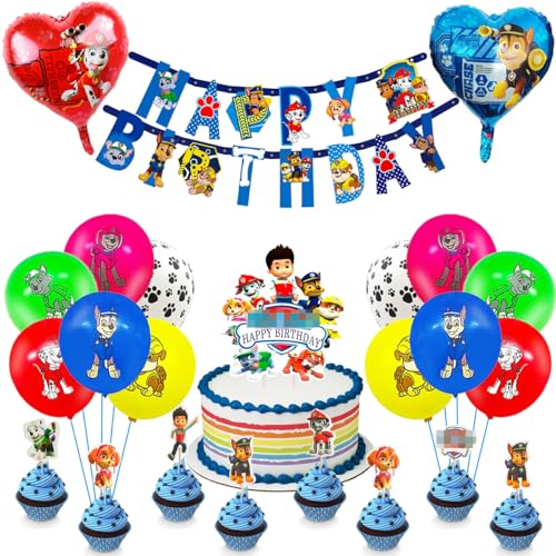Deko Geburtstag,Geburtstag Kinder,Luftballon,Banner Geburtstag,Geburtstag Latexballon Bunte,Happy Birthday Girlande，Papier Cupcake Topper von EQCSYDM