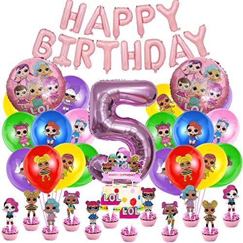 Geburtstag Deko 48 pcs,Party Dekorationen,Luftballons Geburtstag,Cake Cupcake Topper, Tortendeko,Nummer 5 Ballon,Geburtstag Banner,für 5 Jahre alt Mädchen Kinder Geburtstag Party von EQCSYDM