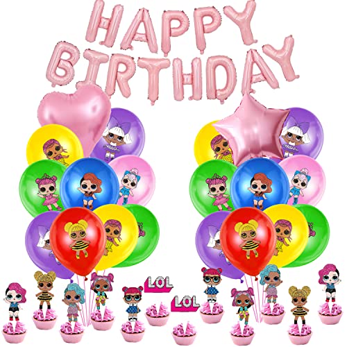 Geburtstag Dekorationen 46 Pcs,Geburtstag Deko,Birthday Banner,Cupcake Topper,Tortendeko,Geburtstags Luftballons, alt Mädchen Party Deko von EQCSYDM