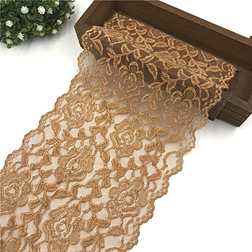 Spitzenband, dekoratives Spitzenband, 4,5 m, 18 cm breit, bunte Elastizität, Spitzenbordüre, Spitzenband, Rosenblumenmuster, Spitzenbesatz, dekoratives Band, Spitzenstoff, Braun Spitzenband, dekoratives Spitzenband, 4,5 m, 18 cm breit, bunte Elastizität, Spitzenbordüre, Spitzenband, Rosenblumenmuster, Spitzenbesatz, dekoratives Band, Spitzenstoff, Braun von EQEQE