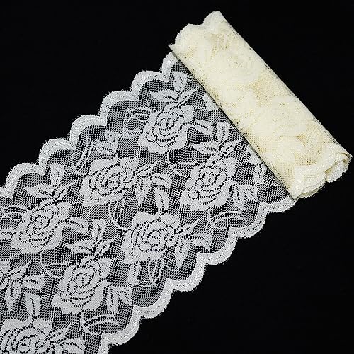 Spitzenband, dekoratives Spitzenband, 5 Yards 15 cm breit, bunte Elastizität, Spitzenbordüre, Spitzenband, Rosenblumenmuster, Spitzenbesatz, dekoratives Band, Spitzenstoff, Beige Spitzenband, dekoratives Spitzenband, 5 Yards 15 cm breit, bunte Elastizität, Spitzenbordüre, Spitzenband, Rosenblumenmuster, Spitzenbesatz, dekoratives Band, Spitzenstoff, Beige von EQEQE