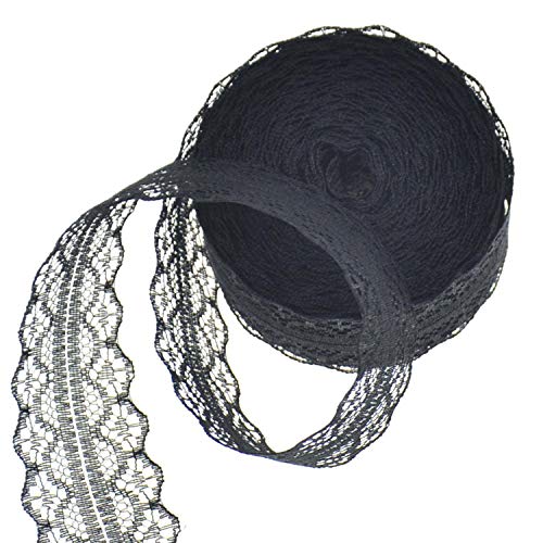 Spitzenband,Deko Spitzenband,10m unelastisch Spitzenborte Stoff Spitzenband Spitzenbordüre Geschenkband Spitzenbesatz Meterware(Black,50 metres) von EQEQE