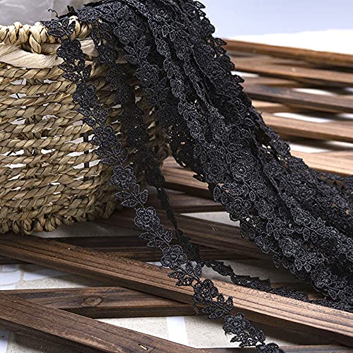 Spitzenband,Deko Spitzenband,15 Yard Vintage Spitzenband Weiß Dekoband Spitzenstoff Spitzenbesatz Häkeln Scrapbooking 1,5 cm(Black) von EQEQE