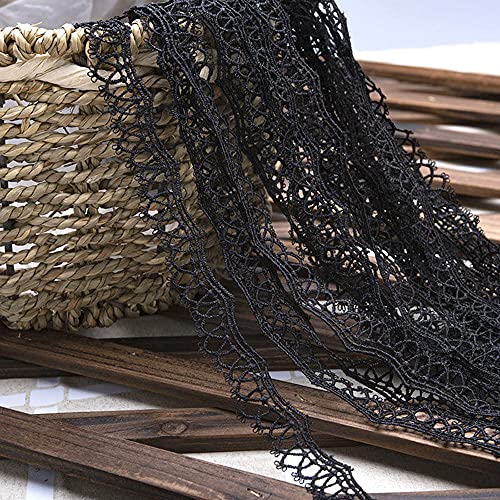 Spitzenband,Deko Spitzenband,15 Yard Vintage Spitzenband Weiß Dekoband Spitzenstoff Spitzenbesatz Häkeln Scrapbooking 1,5 cm(Q Black) von EQEQE