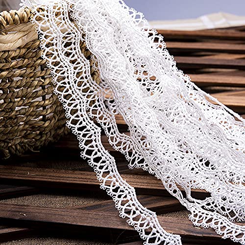 Spitzenband,Deko Spitzenband,15 Yard Vintage Spitzenband Weiß Dekoband Spitzenstoff Spitzenbesatz Häkeln Scrapbooking 1,5 cm(Q White) von EQEQE
