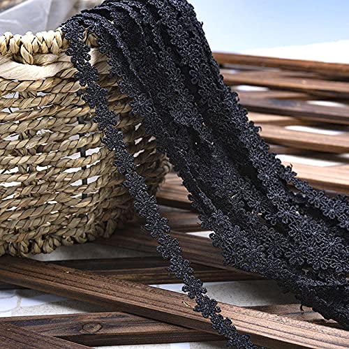 Spitzenband,Deko Spitzenband,15 Yard Vintage Spitzenband Weiß Dekoband Spitzenstoff Spitzenbesatz Häkeln Scrapbooking 1,5 cm(Style C: Black) von EQEQE