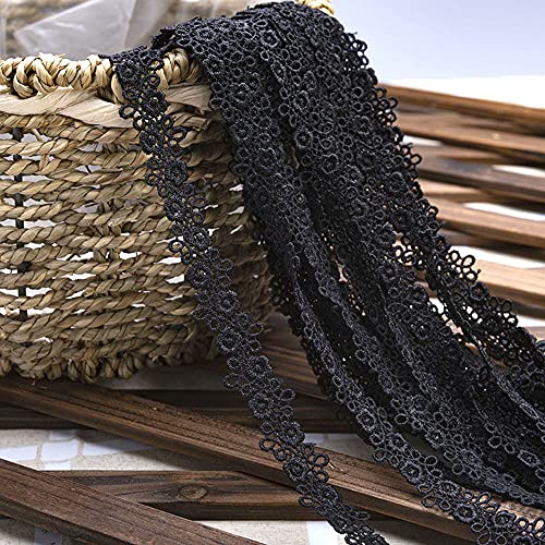 Spitzenband,Deko Spitzenband,15 Yard Vintage Spitzenband Weiß Dekoband Spitzenstoff Spitzenbesatz Häkeln Scrapbooking 1,5 cm(Style H: Black) von EQEQE
