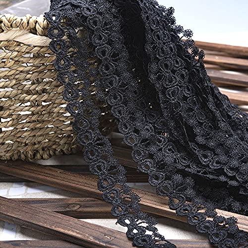 Spitzenband,Deko Spitzenband,15 Yard Vintage Spitzenband Weiß Dekoband Spitzenstoff Spitzenbesatz Häkeln Scrapbooking 1,5 cm(Style S: Black) von EQEQE