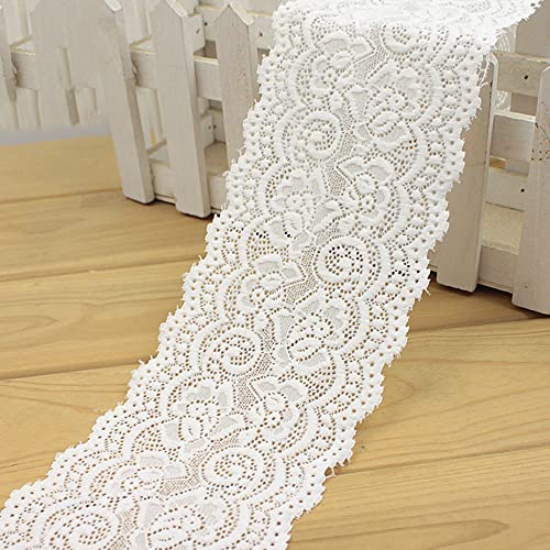 Spitzenband,Deko-Spitzenband,3 Meter Elastizität Spitzenbordüre Spitzenband,10cm Weiße Spitze Blumen Bordüre Dekorative Spitze Dekoband Spitzenstoff(White,10cm x 3Yard) von EQEQE
