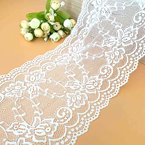 Spitzenband,Deko-Spitzenband,3 Meter Elastizität Spitzenbordüre Spitzenband,10cm Weiße Spitze Blumen Bordüre Dekorative Spitze Dekoband Spitzenstoff(White,18cm x 10Yard) von EQEQE