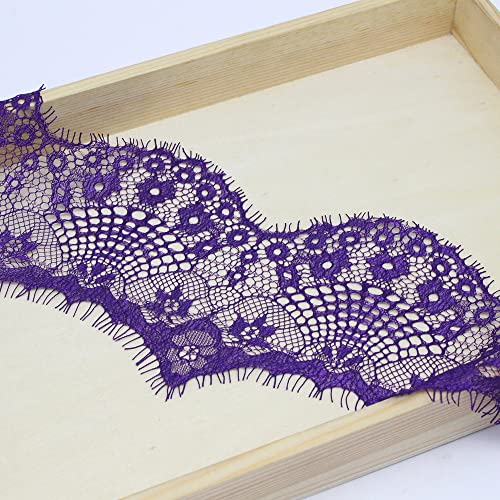 Spitzenband,Deko-Spitzenband,3 Yards 9,5 cm Elastizität Spitzenband Vintage Spitzenbesatz Spitzenbordüre Dekoband Spitzenstoff Spitzenbesatz(Purple,1 item) von EQEQE