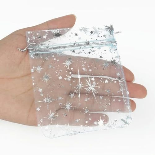 EQGNTS Organzabeutel, 50 Teile/Beutel Silber Farbe Gypsophila Organza 10x12cm Weihnachten Kordelzug Geschenk Tasche Charme Schmuck Verpackung Taschen & Beutel von EQGNTS