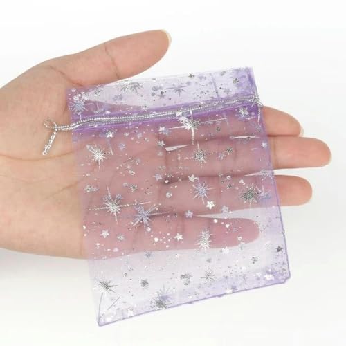 EQGNTS Organzabeutel, 50 Teile/Beutel Silber Farbe Gypsophila Organza 10x12cm Weihnachten Kordelzug Geschenk Tasche Charme Schmuck Verpackung Taschen & Beutel von EQGNTS