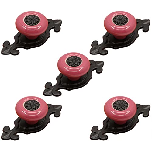 EQGNTS Vintage-Schrankknöpfe, 5 Stück Keramik-Türknöpfe, Schubladenknöpfe, Zuggriffe, dekorative Möbelbeschläge, Griffe for Schubladen, Schränke, Kommoden(Pink) von EQGNTS