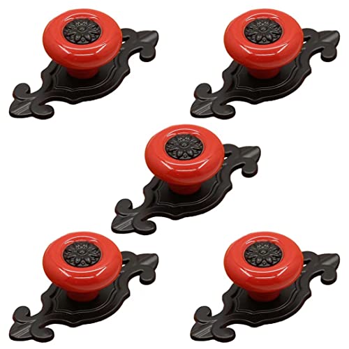 EQGNTS Vintage-Schrankknöpfe, 5 Stück Keramik-Türknöpfe, Schubladenknöpfe, Zuggriffe, dekorative Möbelbeschläge, Griffe for Schubladen, Schränke, Kommoden(Red) von EQGNTS