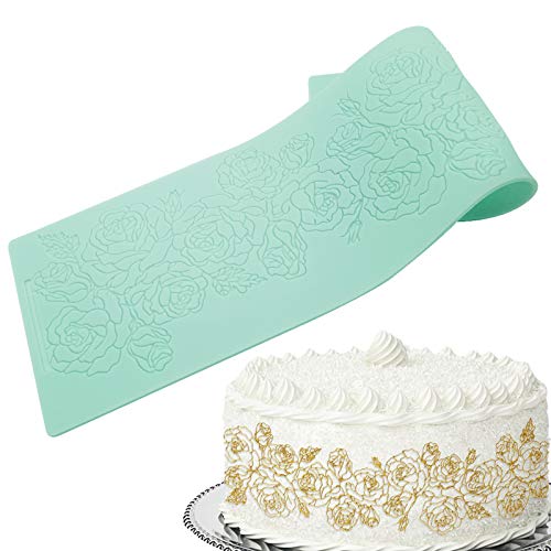 EQLEF Prägematte Fondant, Silikonfondantform Rosenblumen Geprägte Zuckerspitzenform zum Backen von Kuchen Schokoladendekoration von EQLEF