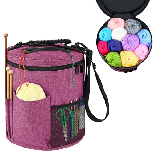 Handarbeitstasche Groß, Multifunktions-Organizer-Tasche mit großer Garnhäkelaufbewahrung und Taschen für Wolle, Stricknadeln und Häkelnadeln (Rot) von EQLEF