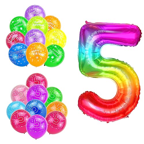 Luftballon 5 Jahre Party für Jungen und Mädchen, 10 Stück 20"" Latex 5 Geburtstag Ballons und 10 Stück Latex Happy Birthday Ballons und 1 Stück Big 40"" Folienzahl 5 Ballons Dekoration(21 Stück) von EQLEF