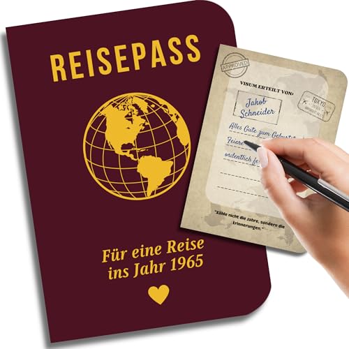 EQUIK PRODUCTS 60. Geburtstagskarte | 60. Jubiläum | Geschenk für Männer & Frauen | Gästebuch & Unterschriftenbuch | Jahr 1965 | Reisepass in die Vergangenheit (1965) von EQUIK PRODUCTS