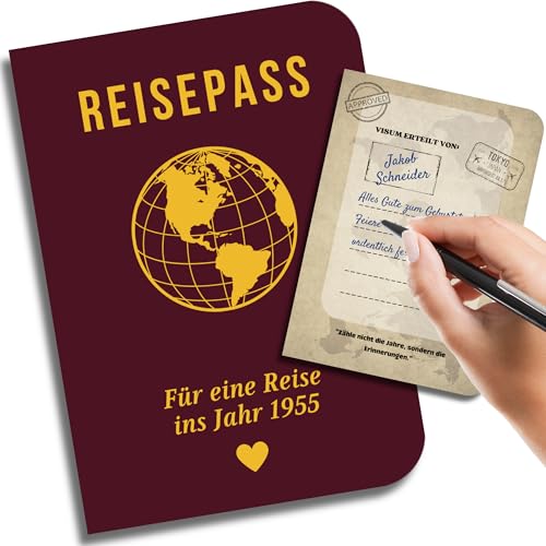 EQUIK PRODUCTS 70. Geburtstagskarte | 70. Jubiläum | Geschenk für Männer & Frauen | Gästebuch & Unterschriftenbuch | Jahr 1955 | Reisepass in die Vergangenheit (1955) von EQUIK PRODUCTS