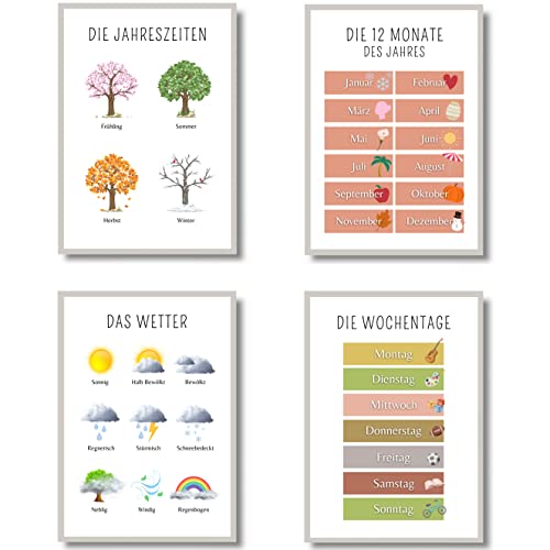 EQUIK PRODUCTS Lernposter | Kinderzimmer Deko | Für Kinder im Kindergarten, Grundschule | Montessori | 4er Poster Set | Für Mädchen und Jungen (Monate, Wochentage, Jahreszeiten, Wetter, A3) EQUIK PRODUCTS Lernposter | Kinderzimmer Deko | Für Kinder im Kindergarten, Grundschule | Montessori | 4er Poster Set | Für Mädchen und Jungen (Monate, Wochentage, Jahreszeiten, Wetter, A3) von EQUIK PRODUCTS