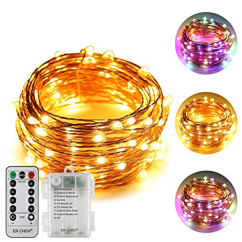 ErChen Batteriebetriebene Zweifarbige Led Lichterketten, 33 FT 10M 100 Leds Farbe ändern Dimmbar 8 Modi Kupfer Draht-Lichterketten mit Fernbedienung Timer für Innen Außen Xmas (Warmweiß, Mehrfarbig) ErChen Batteriebetriebene Zweifarbige Led Lichterketten, 33 FT 10M 100 Leds Farbe ändern Dimmbar 8 Modi Kupfer Draht-Lichterketten mit Fernbedienung Timer für Innen Außen Xmas (Warmweiß, Mehrfarbig) von ER CHEN