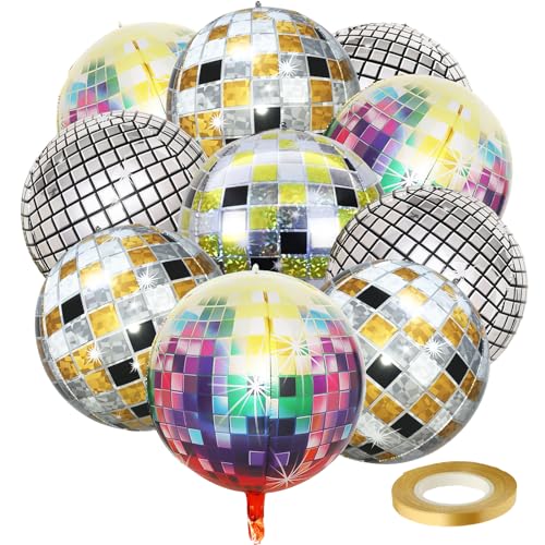 10 Stück Discokugel Luftballon,22 Zoll 4D Disco Folienballon,Disco 70er 80er Jahre Retro Party Geburtstag Dekoration Ballon Set, Luftballon für Disco-Mottoparty Mitzvah Abschlussfeier Deko Ballon von ERAOLIAE