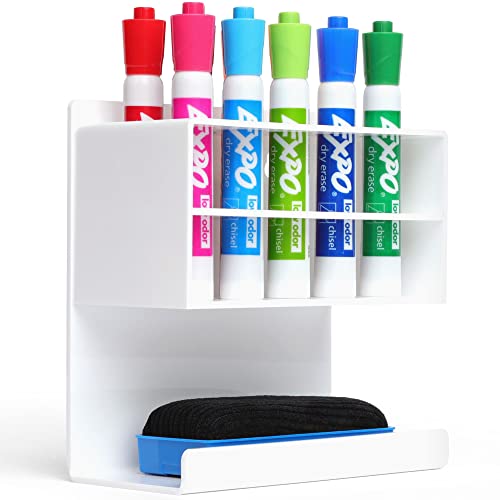 ERASÜ Whiteboard-Marker-Halter aus Acryl, magnetisch, für Schule und Büro, magnetisch, trocken abwischbar, Marker-Organizer mit Radiergummi-Halter, 1 Stück von ERASÜ
