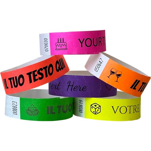 200 Einlassbänder Bedruckt Festival Armbänder - Individuelle Tyvek Papier Wasserdichte Einlassbändchen mit Ihrem Personalisierten Text Veranstaltungen, für Party, Nachtclubs von ERAU