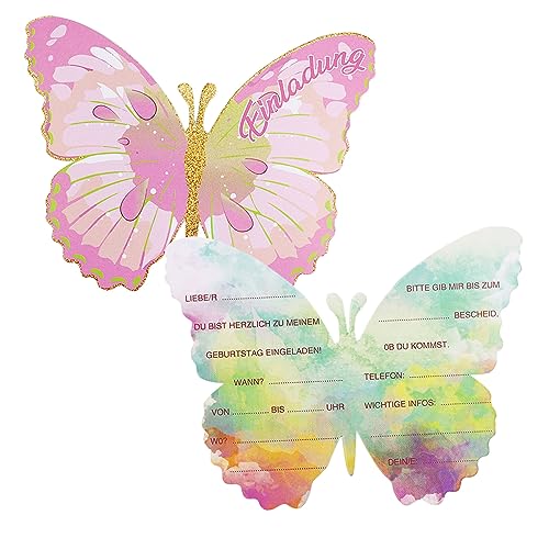ERBO 12 Stück Einladungskarten Kindergeburtstag Mädchen, Schmetterling Party Einladungskarten Geburtstag Frauen Junge, Einladung Karte(11 x 14 cm) von ERBO