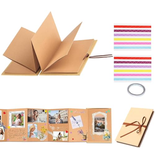 ERBO Fotoalbum zum Selbstgestalten (21x15cm), Akkordeon-Falten-Sammelalbum, DIY Scrapbook FotobuchKann als Abschluss Geschenk, Geburtstagsgeschenk, Hochzeitstagsgeschenk (34 Seiten, Hellbraun) von ERBO