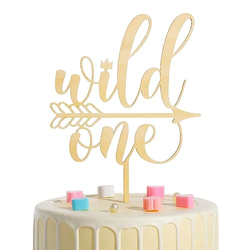ERBO Wild One Cake Topper 1. Geburtstag, Holz Tortendeko 1. Geburtstag Mädchen Junge, Wild One Geburtstag Deko, Kuchendeko 1. Geburtstag Kindergeburtstag Babyparty Deko, 1 Jahr Deko von ERBO