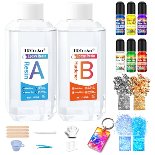 Epoxidharz Set - 500 ml Epoxidharz mit Härter, Blasenfreies Gießharz Set, Profi Qualität Glasklar und Geruchsarm Kunstharz Epoxy für Holz Handwerk, Schmuckherstellung, Flusstische von ERCorArt