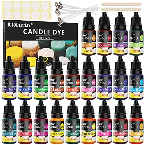 Kerzenwachs Farbe - 22 Farben Flüssiger Kerzenherstellungsfarbstoff für DIY Kerzenherstellungsbedarf Kit für Sojawachsfarbstoffe, Bienenwachs, Gelwachs, Paraffinwachs - je 10 ml Kerzenwachs Farbe - 22 Farben Flüssiger Kerzenherstellungsfarbstoff für DIY Kerzenherstellungsbedarf Kit für Sojawachsfarbstoffe, Bienenwachs, Gelwachs, Paraffinwachs - je 10 ml von ERCorArt