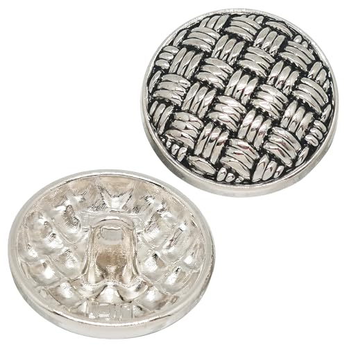 10 Stück 20 mm runde Metallknöpfe mit gebogenem Raster im Vintage-Stil mit Metallschaft für Kleidung (20 mm, Nr. 5, Silber-Schwarz) von ERDANER