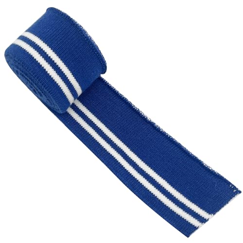 2 Stück elastische Faser-Rippenstoff für Bündchen, elastischer Rippstrickstoff, Nähzubehör, genäht mit gerippten für Nackenbänder, Einfassungen von Kleidungsstücken (blau + weiß gestreift), 2 Stück von ERDANER