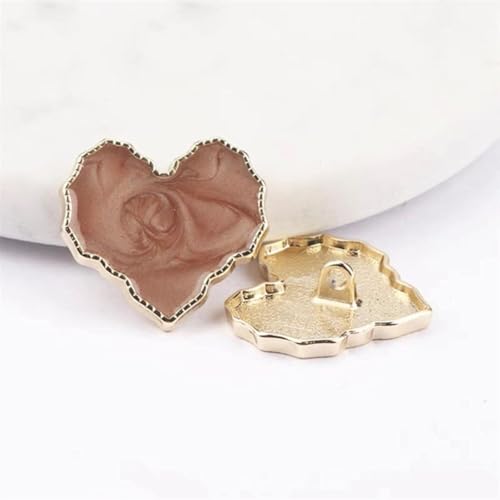 6 Stück Herz-Metallknöpfe, Näh-Bastelknöpfe for Damenmantel und -kleid, Nähzubehör, Kleidungsreparatur(Light brown,25mm) von ERERE