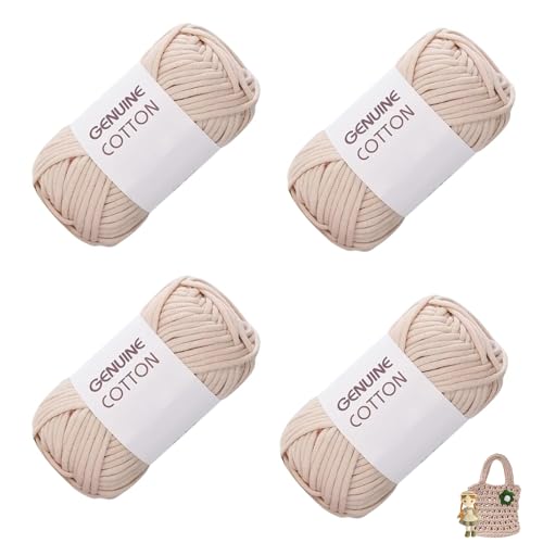 Häkelwolle, 4 Stück Baumwolle zum Häkeln, Einfach Garn, Häkelgarn für Anfänger, Textilgarn zum Häkeln, Baumwoll Nylon Garn, Häkelgarn Baumwolle, für Kleidung, Decken, Taschen, Puppen - Beige Häkelwolle, 4 Stück Baumwolle zum Häkeln, Einfach Garn, Häkelgarn für Anfänger, Textilgarn zum Häkeln, Baumwoll Nylon Garn, Häkelgarn Baumwolle, für Kleidung, Decken, Taschen, Puppen - Beige von ERFGT