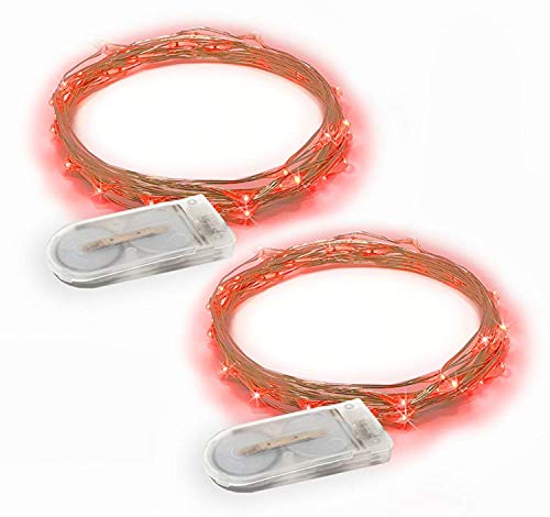 ERGEOB 2 stück 20 LED/ 2 Meter Knopfbatterie Lichterketten super helle Farben Micro LED Ultra Thin String rot von ERGEOB