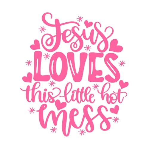 Jesus Loves This Little Hot Mess Weihnachts-Wandbild und Wandaufkleber, Vinyl, 42 x 48,1 cm, Tattoo-Kultur, Rosa von ERGOU