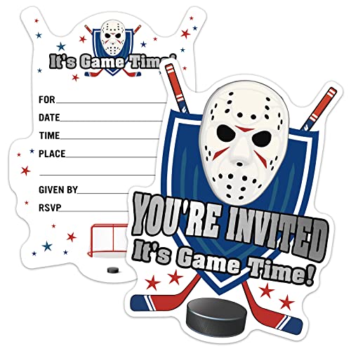ERHACHAIJIA Einladungskarten in Form einer Eishockey-Maske, zum Ausfüllen, mit Umschlägen, lustige Einladungen für Geburtstagsparty, Sportparty, Babyparty, It's Game Time, 15 Stück von ERHACHAIJIA