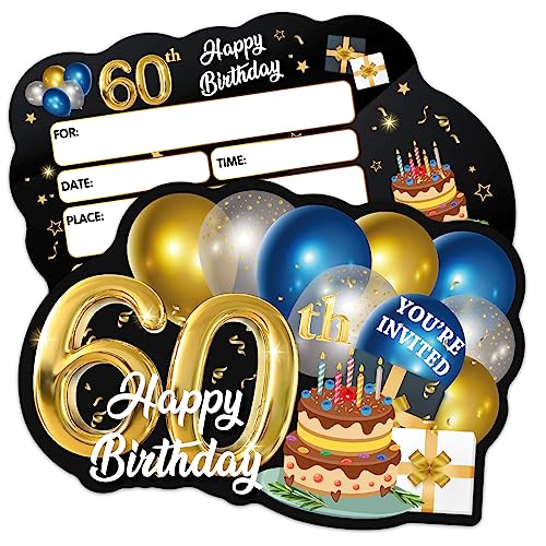 ERHACHAIJIA Einladungskarten zum 60. Geburtstag, Motiv: blaue und goldene Luftballons und Kuchen, mit Umschlägen, lustige Einladungen zum 60. Geburtstag, für Männer, Ehemann, Vater, weiter, 20 Stück ERHACHAIJIA Einladungskarten zum 60. Geburtstag, Motiv: blaue und goldene Luftballons und Kuchen, mit Umschlägen, lustige Einladungen zum 60. Geburtstag, für Männer, Ehemann, Vater, weiter, 20 Stück von ERHACHAIJIA