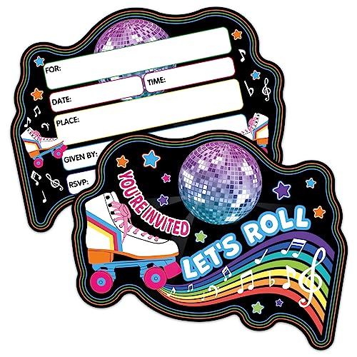 ERHACHAIJIA Let's Roll Einladungskarten mit Umschlägen, zum Ausfüllen von Disco-Lichtbällen in Regenbogenform, lustige Einladungen für Geburtstag, Sport, Party, Rollschuhlaufen, Einladungen für ERHACHAIJIA Let's Roll Einladungskarten mit Umschlägen, zum Ausfüllen von Disco-Lichtbällen in Regenbogenform, lustige Einladungen für Geburtstag, Sport, Party, Rollschuhlaufen, Einladungen für von ERHACHAIJIA