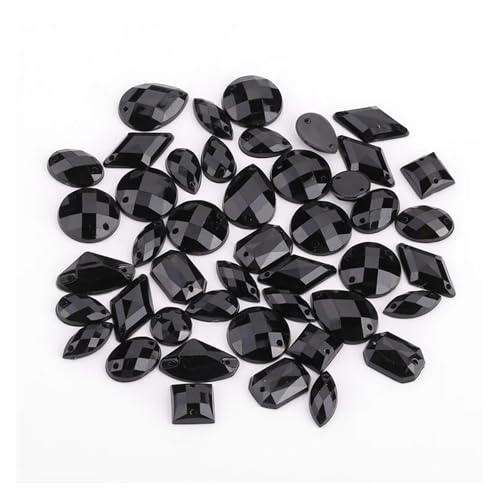 100 Stück Strasssteine ​​in verschiedenen Formen, Glitzerkristall, Acryl, for Aufnähen auf flache Rückseite, ​​für DIY-Kleidung, Nähperlen(Black) von ERHTGUO