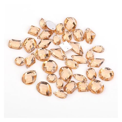 100 Stück Strasssteine ​​in verschiedenen Formen, Glitzerkristall, Acryl, for Aufnähen auf flache Rückseite, ​​für DIY-Kleidung, Nähperlen(Champagne) von ERHTGUO