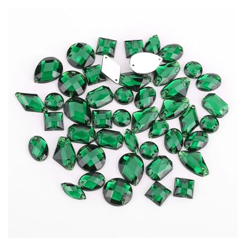 100 Stück Strasssteine ​​in verschiedenen Formen, Glitzerkristall, Acryl, for Aufnähen auf flache Rückseite, ​​für DIY-Kleidung, Nähperlen(Emerald) von ERHTGUO