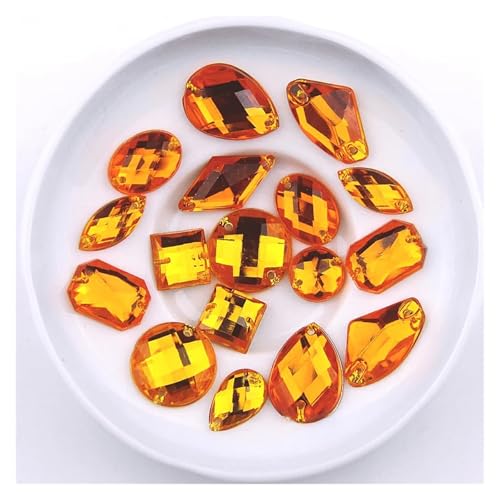 100 Stück Strasssteine ​​in verschiedenen Formen, Glitzerkristall, Acryl, for Aufnähen auf flache Rückseite, ​​für DIY-Kleidung, Nähperlen(Golden) von ERHTGUO