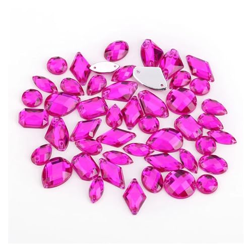100 Stück Strasssteine ​​in verschiedenen Formen, Glitzerkristall, Acryl, for Aufnähen auf flache Rückseite, ​​für DIY-Kleidung, Nähperlen(Magenta) von ERHTGUO